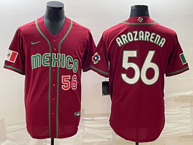 Men 2023 World Cub Mexico #56 Arozarena Red Nike MLB Jersey4